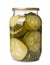 Glass jar with pickled zucchinis isolated