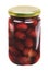 Glass jar with purple olives kalamata