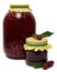 Glass jar of stewed fruit, jam and fresh
