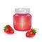 Glass jar with Strawberry jam on light background, Label for jam. Mockup for your brand realistic vector EPS 10 illustration