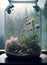 A glass jar terrarium filled with many flowers