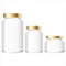 Glass Jars Bottles mockup. Small, Medium, Large. Vector illustration.