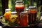 glass jars filled with homemade sauces