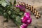 Glass of juice and bouquet of roses, still life on