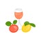 A glass of juice and some healthy food. Fruit and drink flat concept illustration of natural and fresh eating and drinking