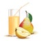 Glass with juice and straw, yellow pear and half of pear