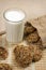 Glass of kefir with oatmeal cookies