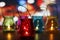 Glass lanterns on wooden table