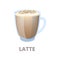 Glass of the latte coffee. Brown drink