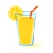 Glass of lemon`s juice with lemon slice and a straw. Vector