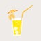 A glass of lemonade, a soda with ice and a cocktail umbrella. Lemon juice. A glass of lemon or orange cocktail with straw. Vector.