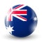 Glass light ball with flag of Australia. Round sphere, template icon. Australian national symbol. Glossy realistic ball, 3D vecto.