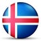 Glass light ball with flag of Iceland. Round sphere, template icon. Icelandic National symbol. Glossy realistic ball, 3D