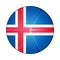 Glass light ball with flag of Iceland. Round sphere, template icon. Icelandic National symbol. Glossy realistic ball, 3D