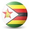 Glass light ball with flag of Zimbabwe. Round sphere, template icon. National symbol. Glossy realistic ball, 3D abstract