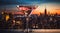 glass of luxury martini drink on big city skyline background, skyscrapers of Manhattan, nightlife concept