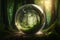 Glass marble sphere earth with a forest in background. Generative ai