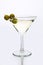 Glass martini with olive light background