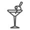 Glass of Martini with olive on toothpick line icon, bar concept, vermouth cocktail vector sign on white background