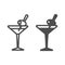 Glass of Martini with olive on toothpick line and solid icon, bar concept, vermouth cocktail vector sign on white