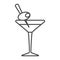 Glass of Martini with olive on toothpick thin line icon, bar concept, vermouth cocktail vector sign on white background