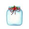 Glass mason jar with christmas decoration and bow