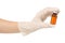 Glass Medicine Vial botox or flu with medical Syringe female hand