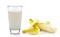 Glass of milk with banana over white background