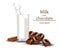 Glass of milk and chocolate Vector realistic. Splash drink white backgrounds