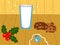 A glass of milk and cookies for Santa. Food illustration. Sweet beverage