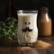 Glass of milk and mustache, funny cute drink image. Nutritional liquid from lactose.