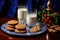 a glass of milk and plate of cookies set out for santa