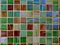 glass mosaic wall covering in green, red and blue pattern