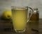 Glass Mug of Hot Lemon, Honey and Ginger Drink with sprigs of Thyme as a cold remedy