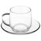 Glass mug with saucer. Clear coffee cup cappuccino