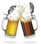 Glass mugs of dark and light beer