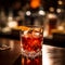 Glass of Negroni cocktail on bar, tasty + close shot + cinematic shot + photo taken by ARRI, photo taken by sony, photo taken by c