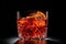 Glass of negroni cocktail on black background, render. Generative AI