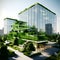 glass office building in a green city - a modern and sustainable architectural vision