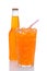 Glass of Orange Soda With Drinking Straw Bottle
