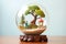 glass orb terrarium featuring a single bonsai tree