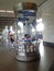 A glass pedestal with the symbols of the Confederations Cup 2017 and the 2018 World Cup in the metro station with a mannequin in t