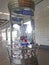 A glass pedestal with the symbols of the Confederations Cup 2017 and the 2018 World Cup in the metro station with a mannequin in t