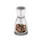 Glass pepper mill filled pepper peas. Spicy condiment. Fragrant seasoning for food. Kitchen item. Flat vector icon