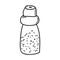 Glass pepper shaker with a mill in a doodle style. Kitchen utensils, inventory. Element for the design of magazines, packaging,