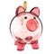 Glass piggy bank pink empty and golden coin. saving money