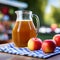 Glass Pitcher of Freshly Pressed Apple Cider on a Table With Apples