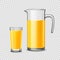 Glass And Pitcher With Orange Juice On Transparent Background