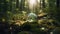 Glass planete earth Globe with save water icons In Green Forest With Sunlight. environment day and water day. Generative Ai