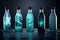 Glass plastic reusable drink sport bottle container mockup on dark background